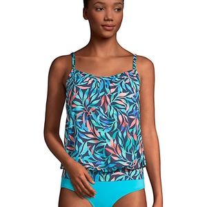 Land's End Women's Chlorine Resistant Blouson Tummy Hiding Tankini Top Swimsuit